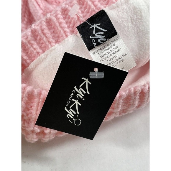 KYI KYI WOMEN’S FAUX FUR POM POM CLASSIC KNIT BEANIE PINK , ONE SIZE . - Picture 8 of 9